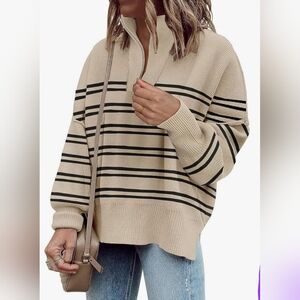 Womens Sweaters Casual Zipper Neck Knit Tops Batwing Sleeve Oversized Sweatshirt